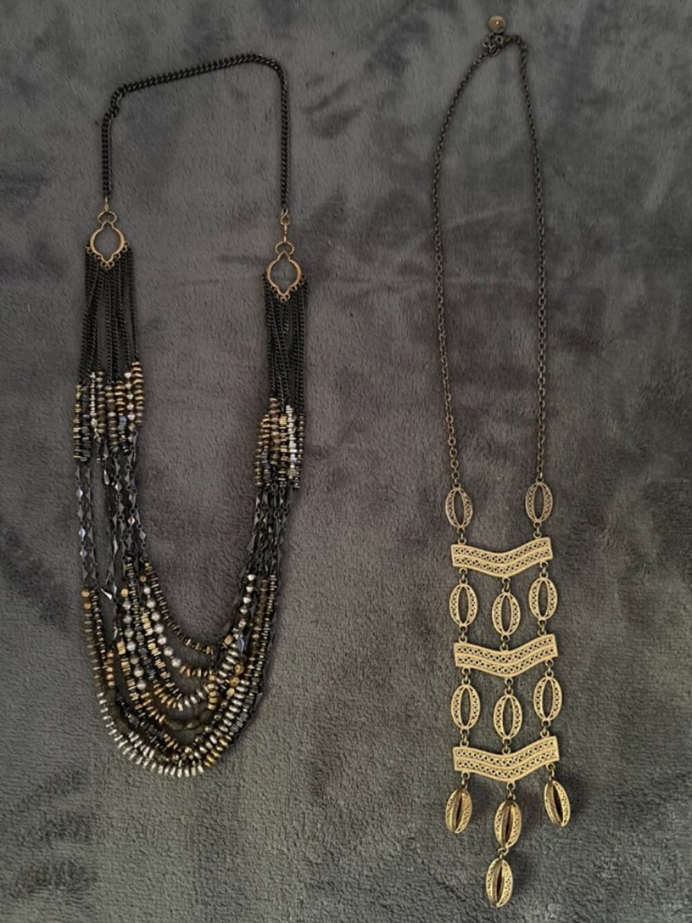 Stella and Dot Statement Necklace Duo Mixed Metal & Brass
